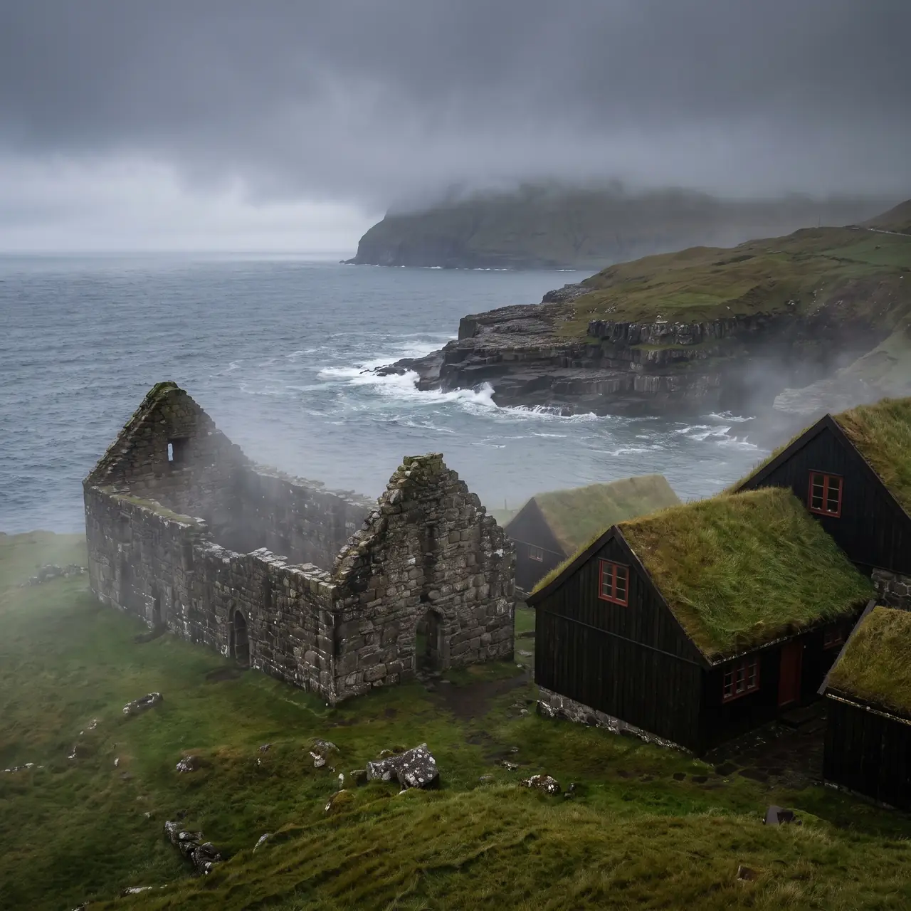 Sea mist over the ruin walls