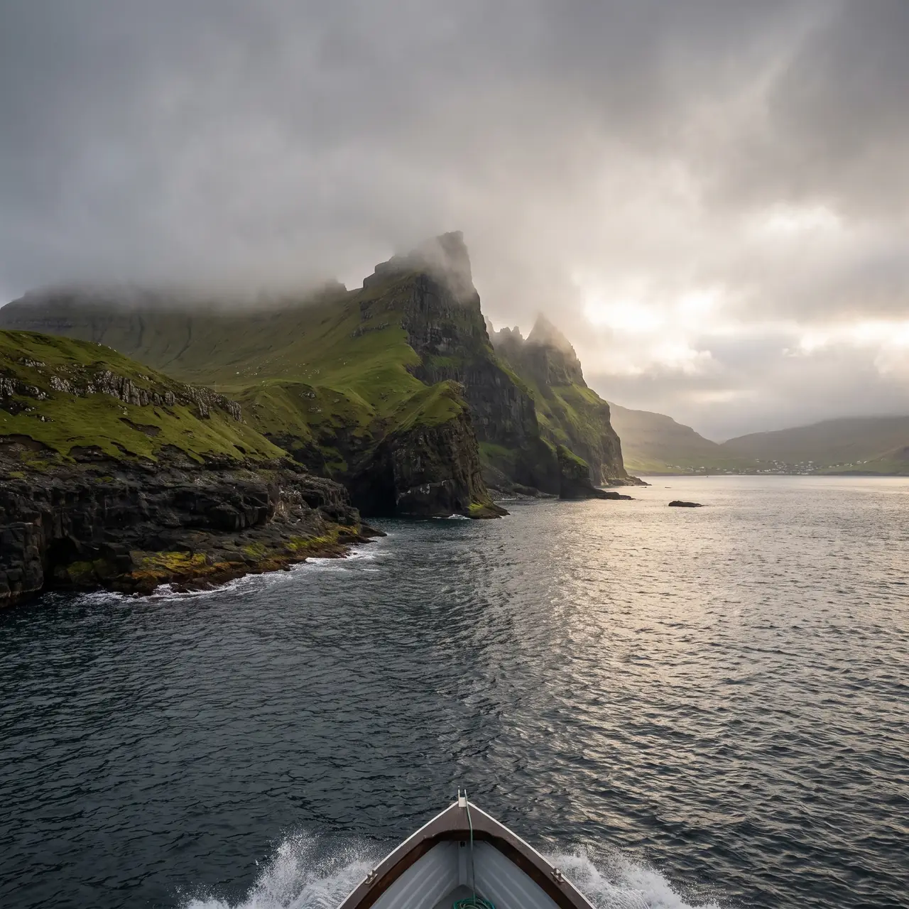 The boat approach from Sørvágur